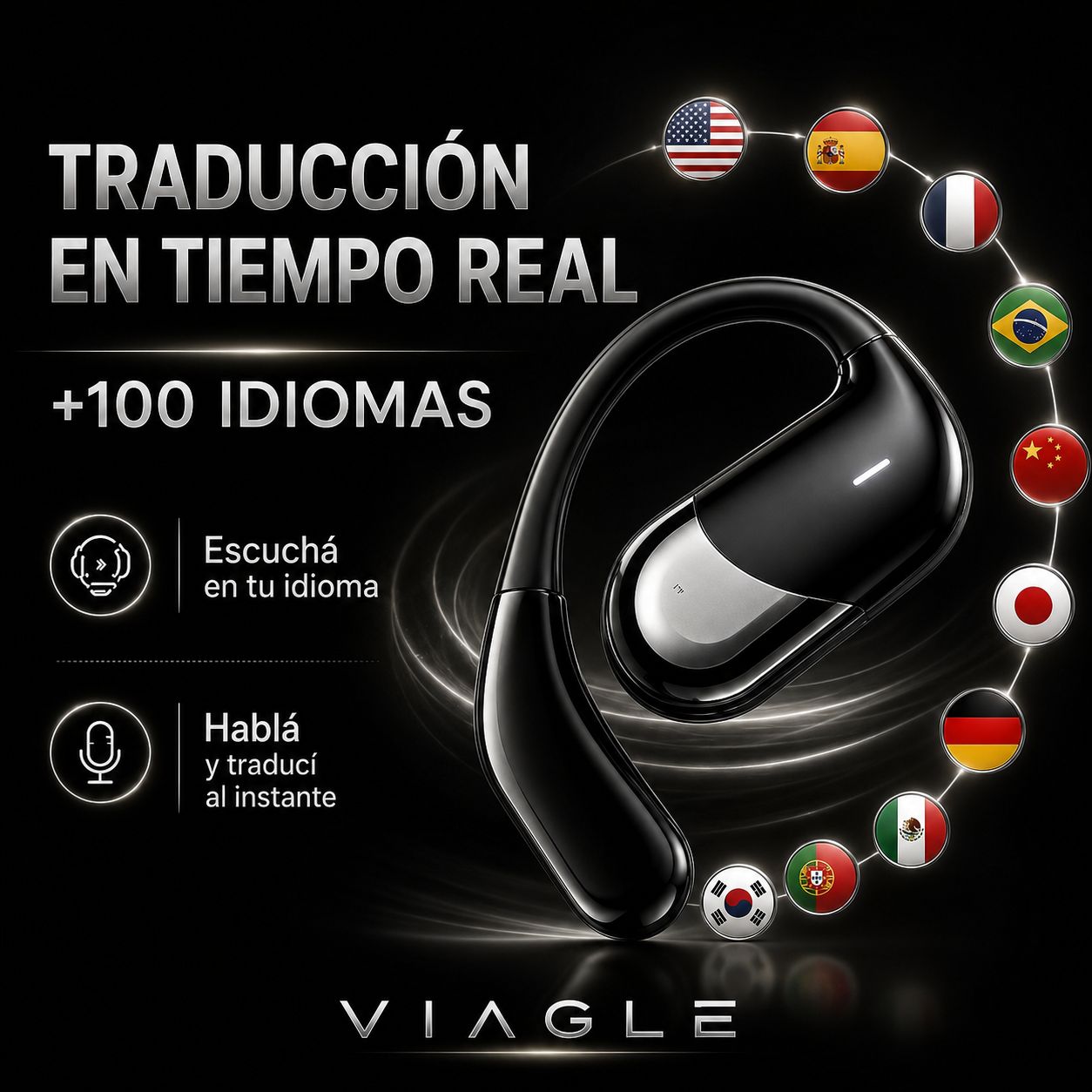 Auriculares Traductores Viagle Tiempo Real Bluetooth +100 idiomas